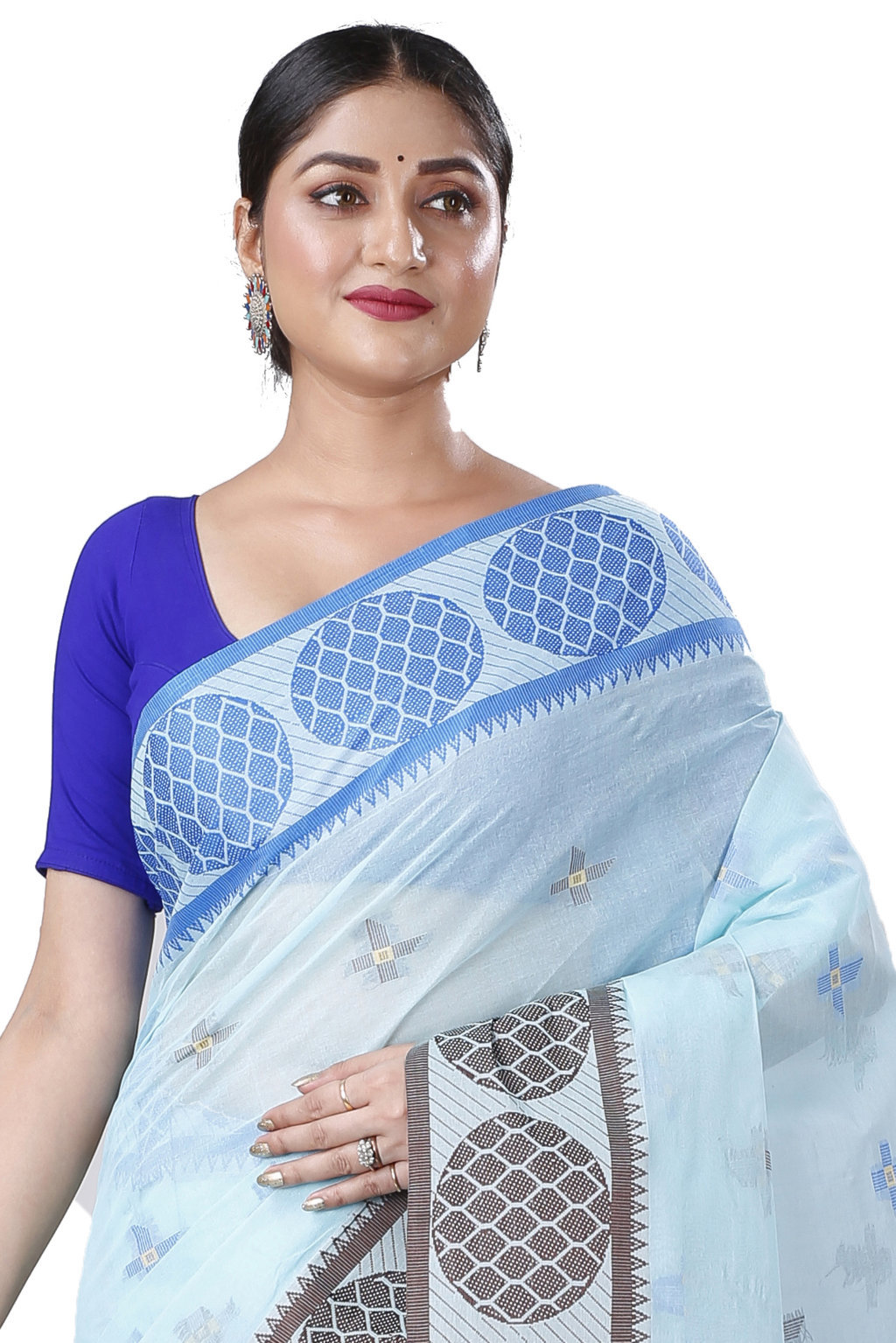 Sky Blue Pure Cotton Ananda Tant Saree (1076)